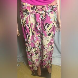 New Look Plazzo Pants Floral Elastic Waist Wide Leg Pink Muti Color Size M
